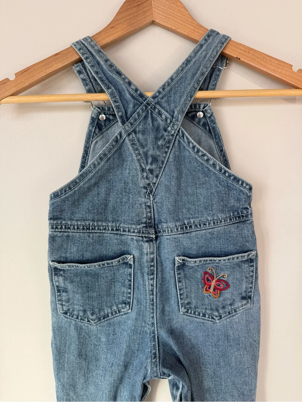 Vintage Y2K Baby Gap Denim Jean Butterfly Embroidered Overall Pants 18-24 Months